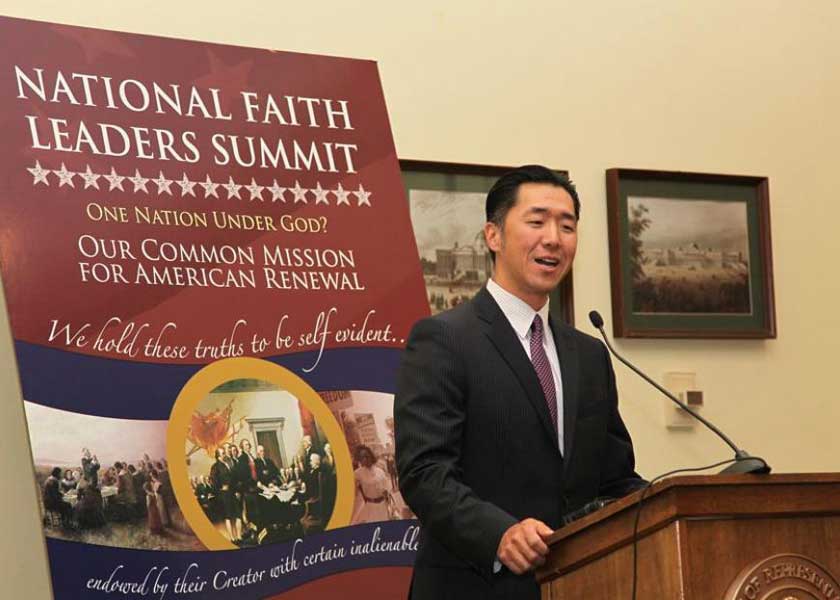 Dr. Hyun Jin Moon, Founder and Chairman of the Global Peace Foundation speaks at the National Faith Leaders Summit 2011 in Washington, D.C.