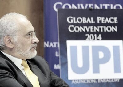 H.E. Carlos Mesa in Media Session at Global Peace Convention 2014