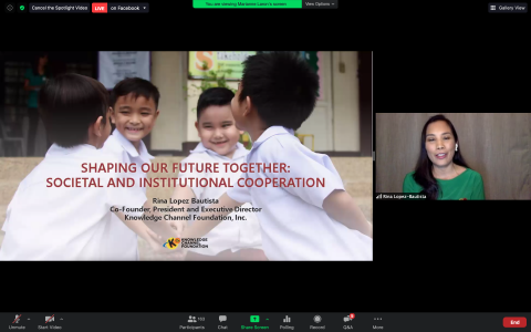 A webinar discussing Filipino societal cooperation through a video of children in a classroom.