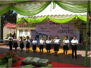 Elementary students perform educational Cambodian songs