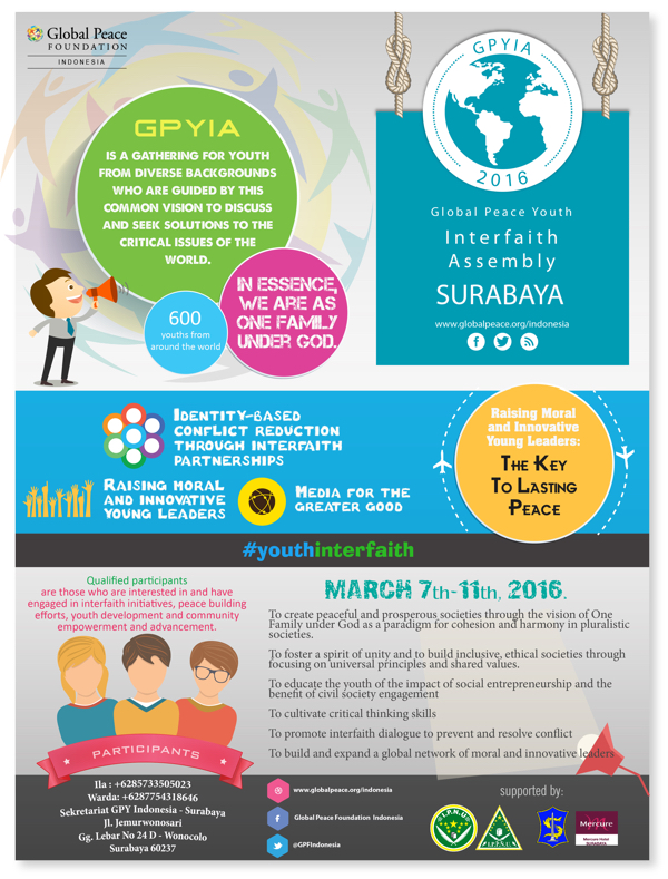 Global Peace Youth Interfaith Assembly 2016 Surabaya Flyer