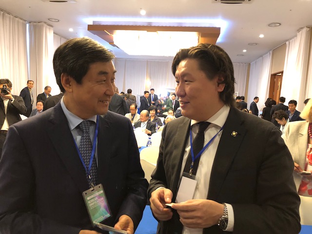 Republic of Korea National Assembly member, Hon. JK Lee (left) with Mongolian Parlimentarian