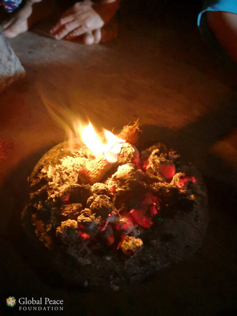 Bonfire built by burning palm kernels