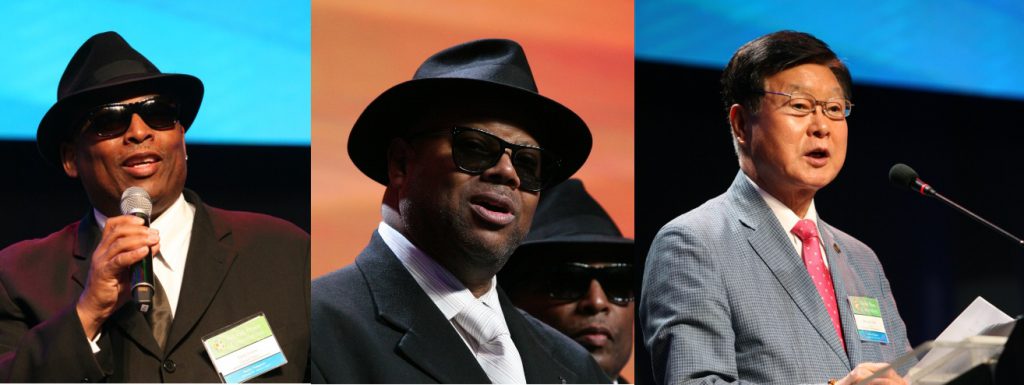 (left to right)  Six-time Grammy award production team, Jimmy Jam and Terry Lewis, Honorable Hwa Gahp Hahn, President of Korea Peace Foundation.