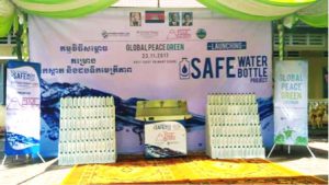 Bottles wait to be distributed at the Safe Water Safe Bottle ceremony