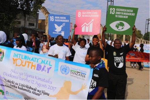 Youth hold up SDGs at Tanzania youth festival
