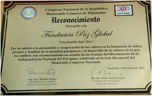 The National Congress of Paraguay awarded the GPF Paraguay a special award