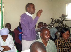 A Community-Driven Development committee member makes a point during the Inaugural  meeting, hosted by GPF Kenya.