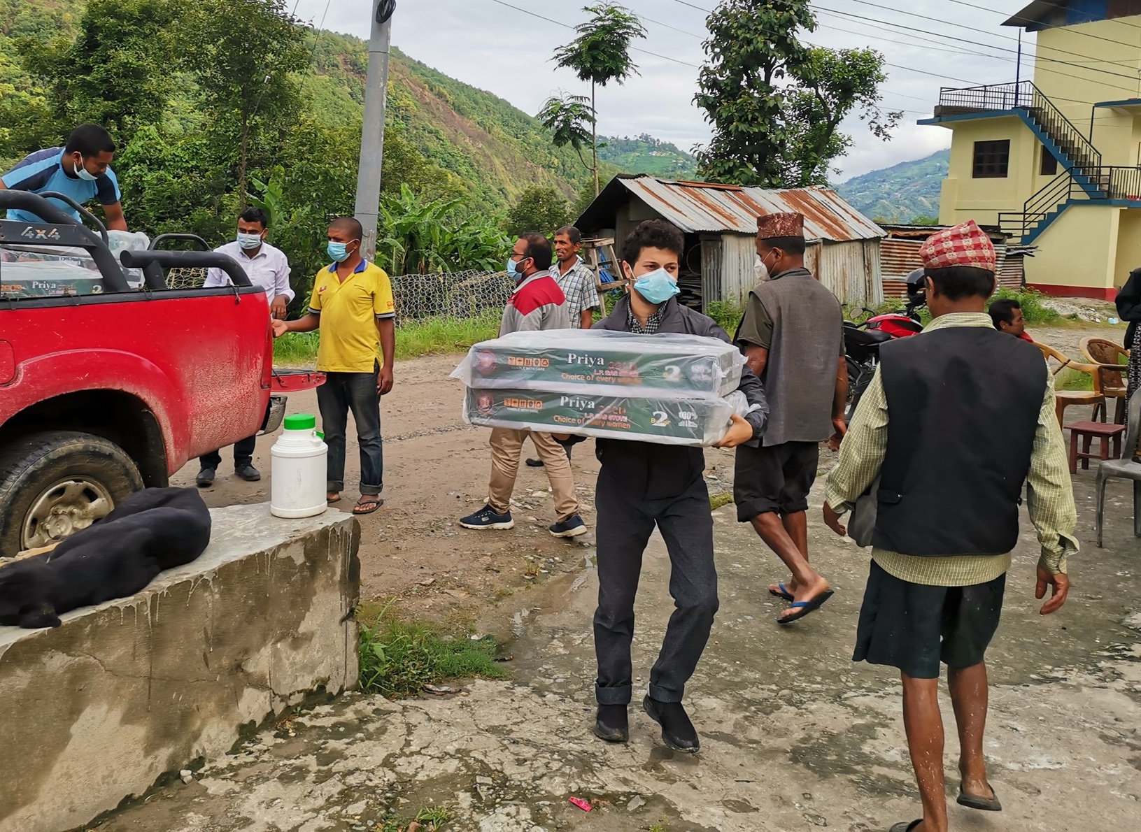 Volunteers supplied stoves, hygiene supplies and food relief to flood victims through Project Samudayik Sewa.
