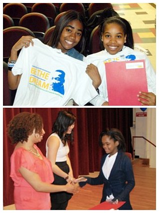 Children at Brown Middle School and the awards ceremony.