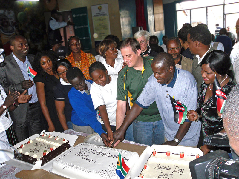 A cake-cutting ceremony in honor or Mr. Mandela at Kilimani Primary School.