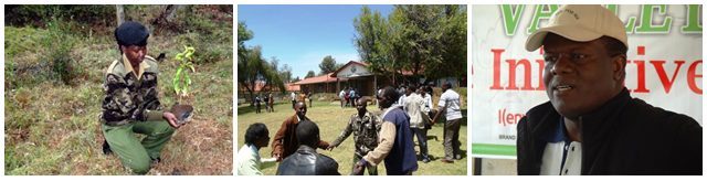 Left and center: Workshop team building activities, including tree-planting. Right: GPF Kenya Director Fred Rangala gives his remarks.