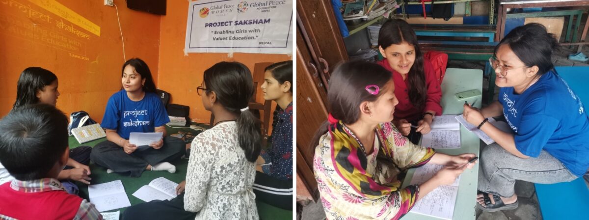 Mentors work with girls in Nepal during leadership program