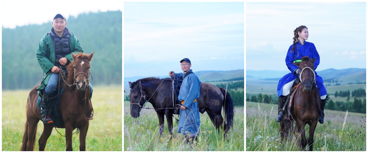 Mongolian riders with their horses