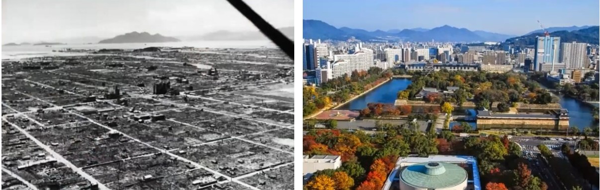 Before and after photos of Hiroshima