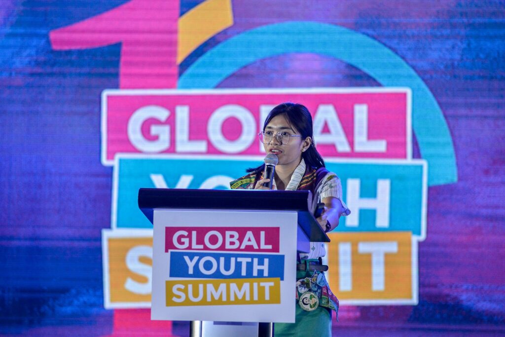 Cadet Girl Scout Hazel Jane Anating speaking at the Global Youth Summit 2022. 