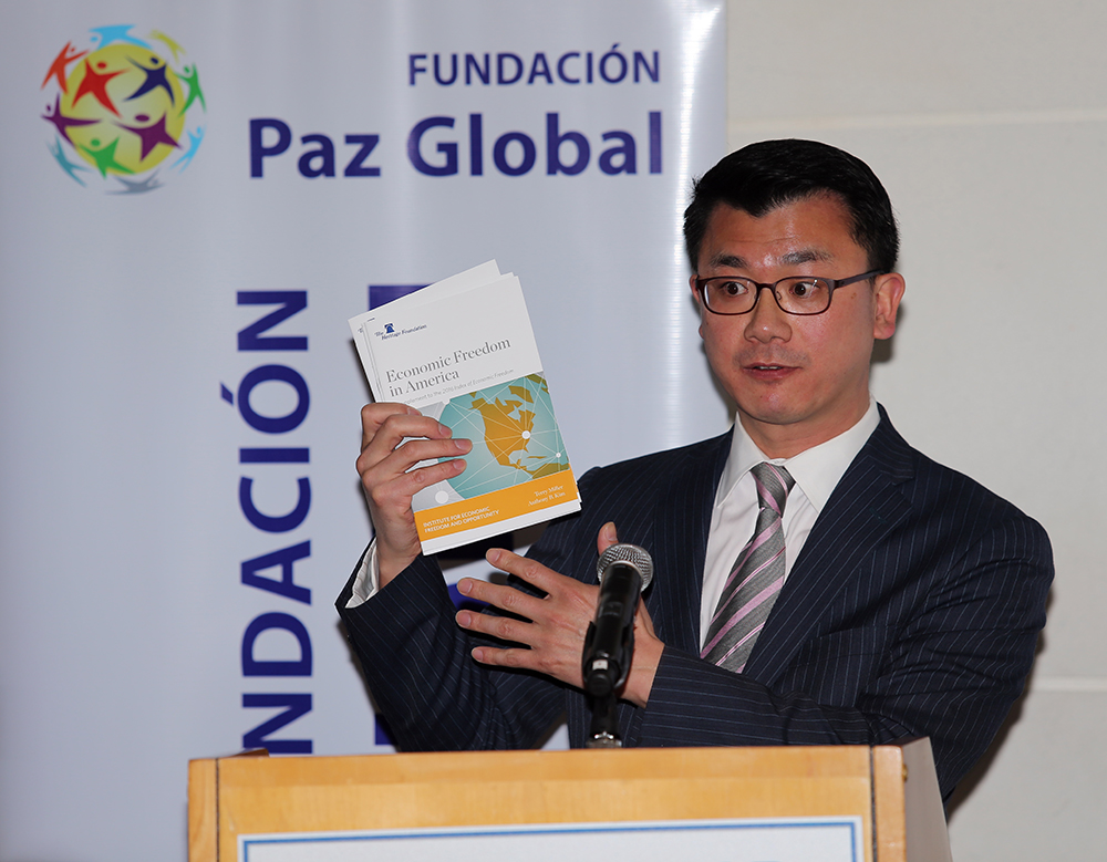Anthony Kim, co-author of the annual Index of Economic Freedom, spoke at the town hall meeting