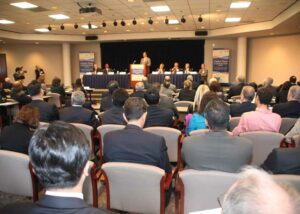 Dr. Hyun Jin Moon, Founder and Chairman of the Global Peace Foundation, delivers a speech at a pre-convention event called Americas Summit