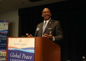Senator Emanuel Jones speaks at the Americas Summit, one of four pre-convention events during the Global Peace Convention 2012 in Atlanta, United States.