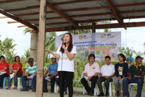 Ms. Yejin Bae, Global Peace Foundation representative speaks in Palompon.