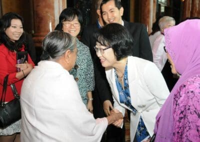 Scretary-General of Global Peace Women, Mrs. Shin Sook Kim greets Mother Mangalam, President and Co-Founder of the Pure LIfe Society (PLS) at the Global Peace Women Inauguration in Malaysia 2012.