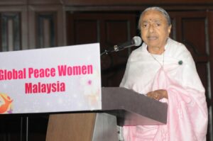 Mother Mangalam addresses the Global Peace Women Inaugural Launch and Forum in Malaysia.