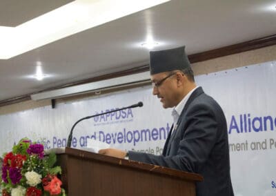 Hon. Purushottam Paudel speaks at APPDSA event 2015.