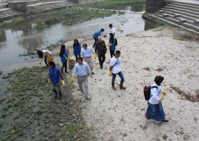 Participants cleaning the Guheswori Area of Bagmati River