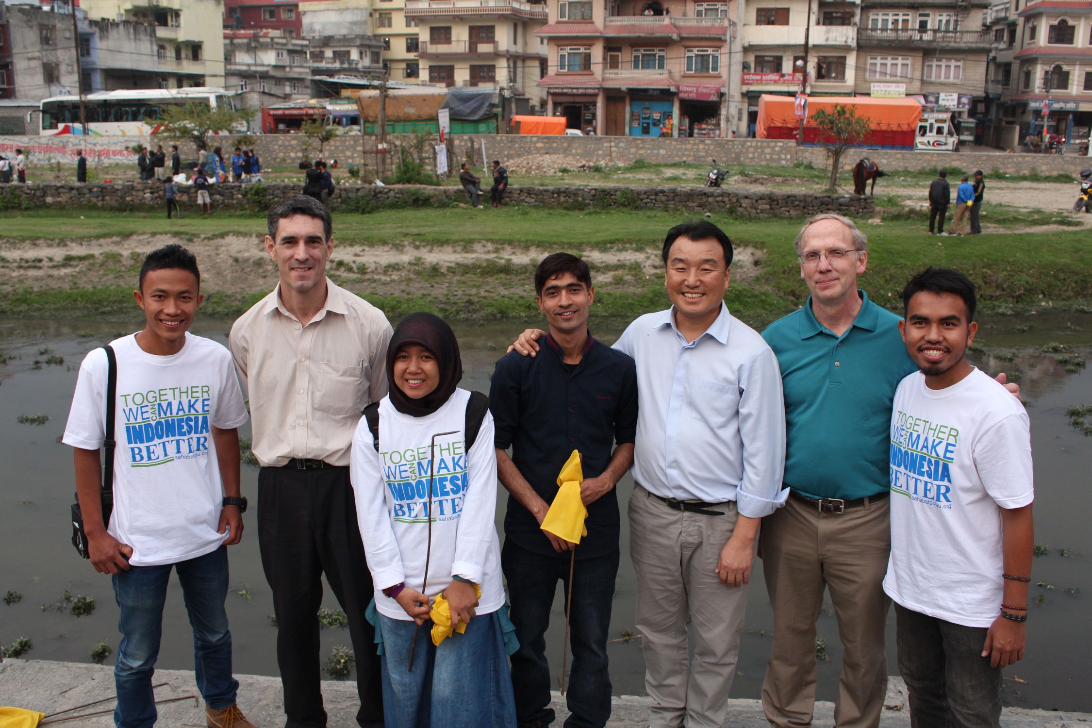 Marco Roncarati, Ingill Ra, and David Caprara at Bagmati River Clean Up