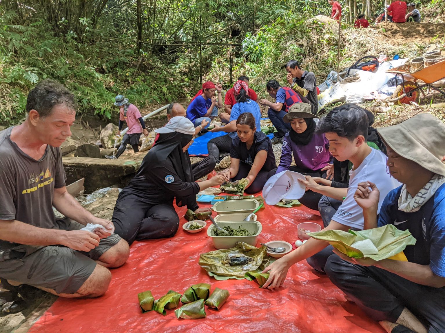 Volunteers enjoying lunch during a break