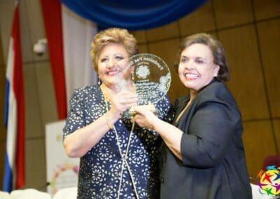 María Evangelista Troche Soler de Gallegos, awarded for her public service as President of the Town Women Network in Paraguay and Town Councilor to Asunción. Former Mayor of Asunción. Living for the Sake of Others Awards, Global Peace Foundation - Paragua