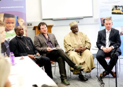 Bishop Joseph Bagobiri, Padraig O'Tuama, Emir of Birnin Gwari, Barry Fennell in Belfast.