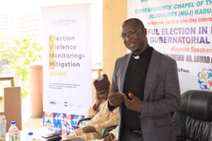 Rev. John Joseph Hayab speaking to Nigerians at a forum on peaceful elections in Kadun