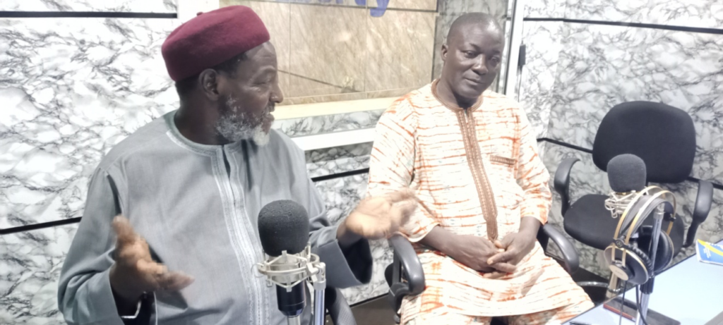 Mallam Ibrahim Kufen, JNI Sec. Kaduna state with Rev. Caleb Ma’aji, CAN Sec. Kaduna state in the studio of Liberty Radio