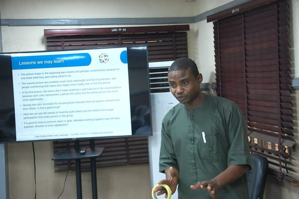A man presenting at Global Peace Foundation's transformative training.