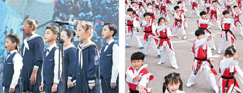 A picture of a group of children in uniform, showcasing the unification movement for global peace.