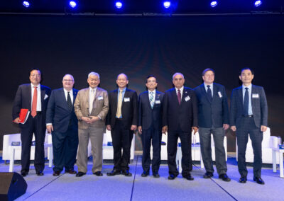 A group of men in suits attending the International Forum on One Korea 2023 in Seoul.