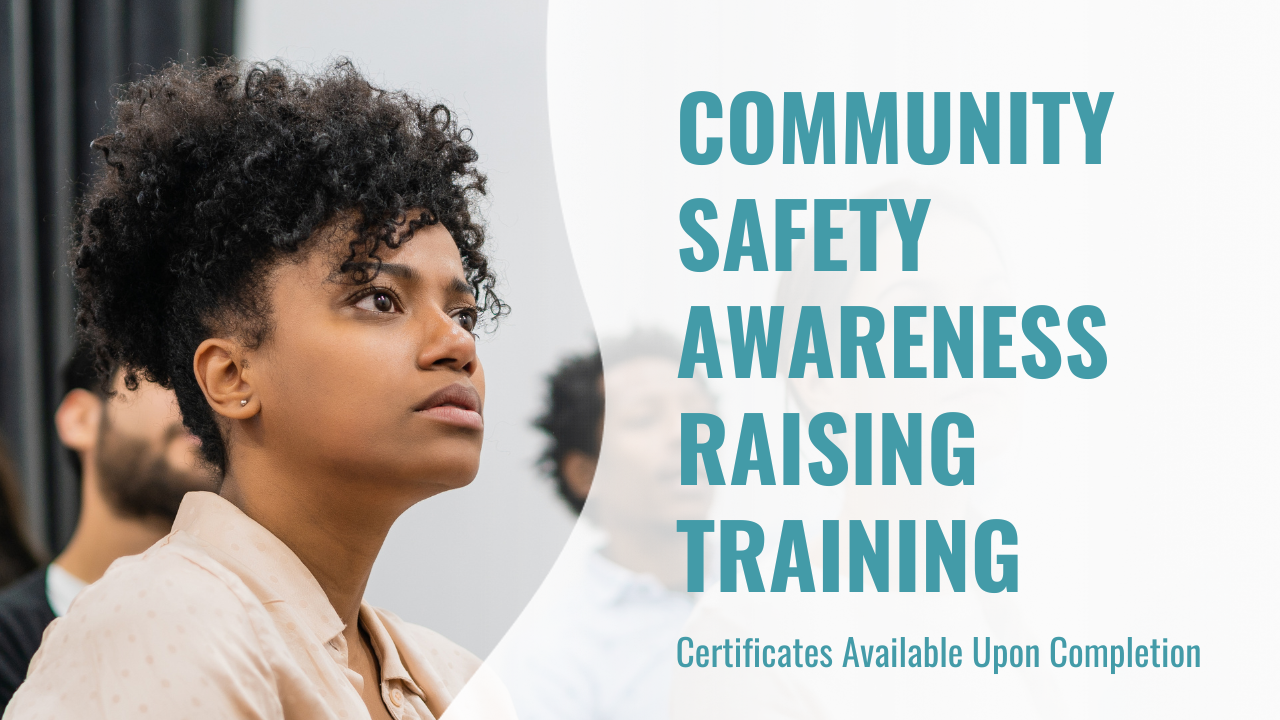 A person attentively participating in a community safety awareness training event with certificates available upon completion.