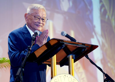 One of the guests of honor and speakers, Dr. Emerito P. Nacpil, founder of Wesleyan College of Manila and retired Bishop of The United Methodist Church, on stage at the Educators Congress