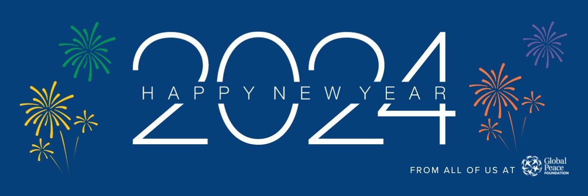 The International President's New Year Message for 2024 is displayed on a vibrant blue background adorned with captivating fireworks, alongside the heartwarming words "Happy New Year.