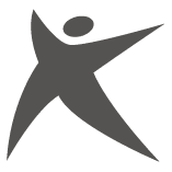 A gray, stylized human figure icon with outstretched arms and one leg raised, suggesting movement or activity, on a white background.