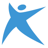 A blue abstract human figure with arms and legs outstretched, forming an X shape.