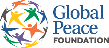 Global Peace Foundation logo featuring a globe made of multicolored human figures and the organization’s name in blue and black text.